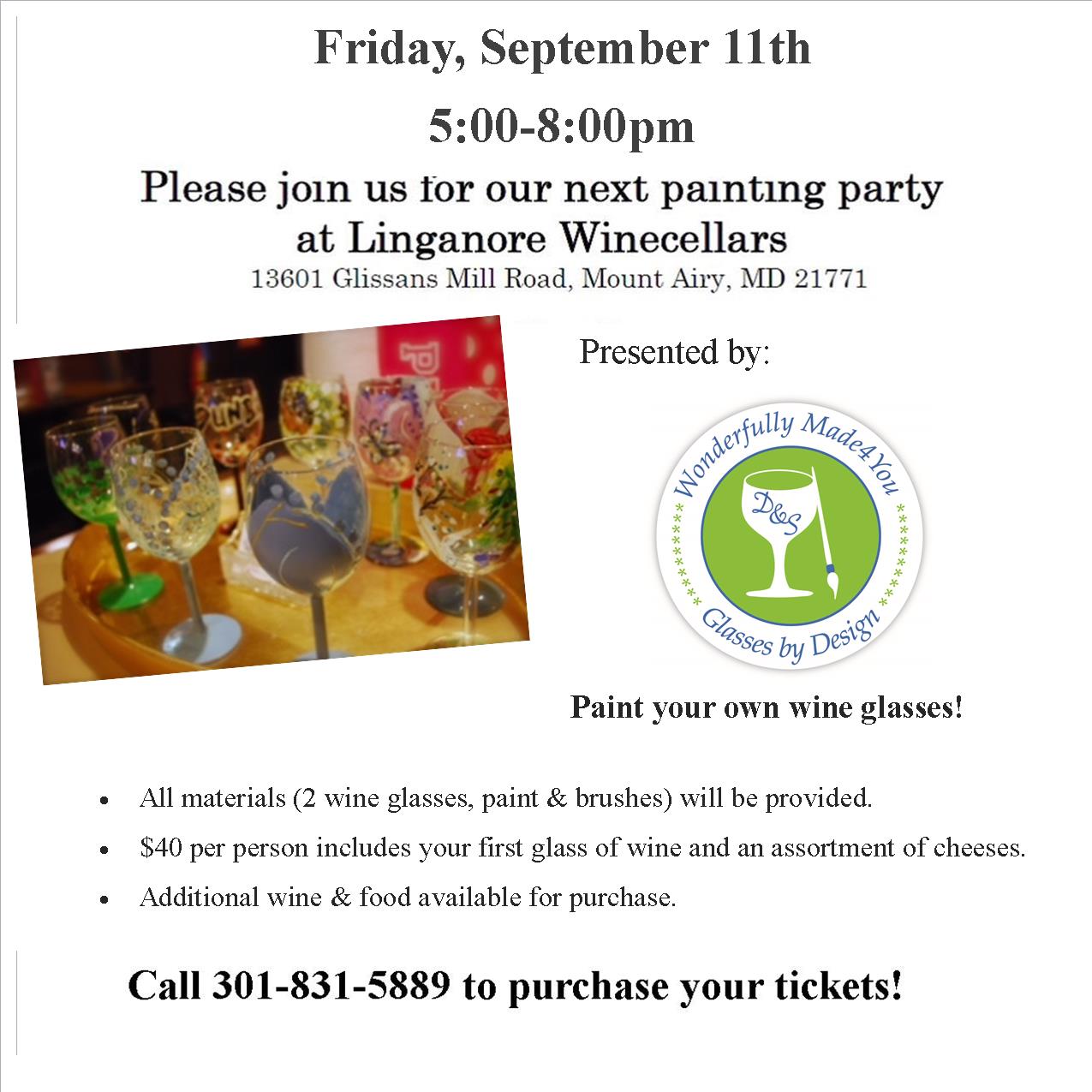 Picnic Event: painting in Previous wine Barn maryland  glass the