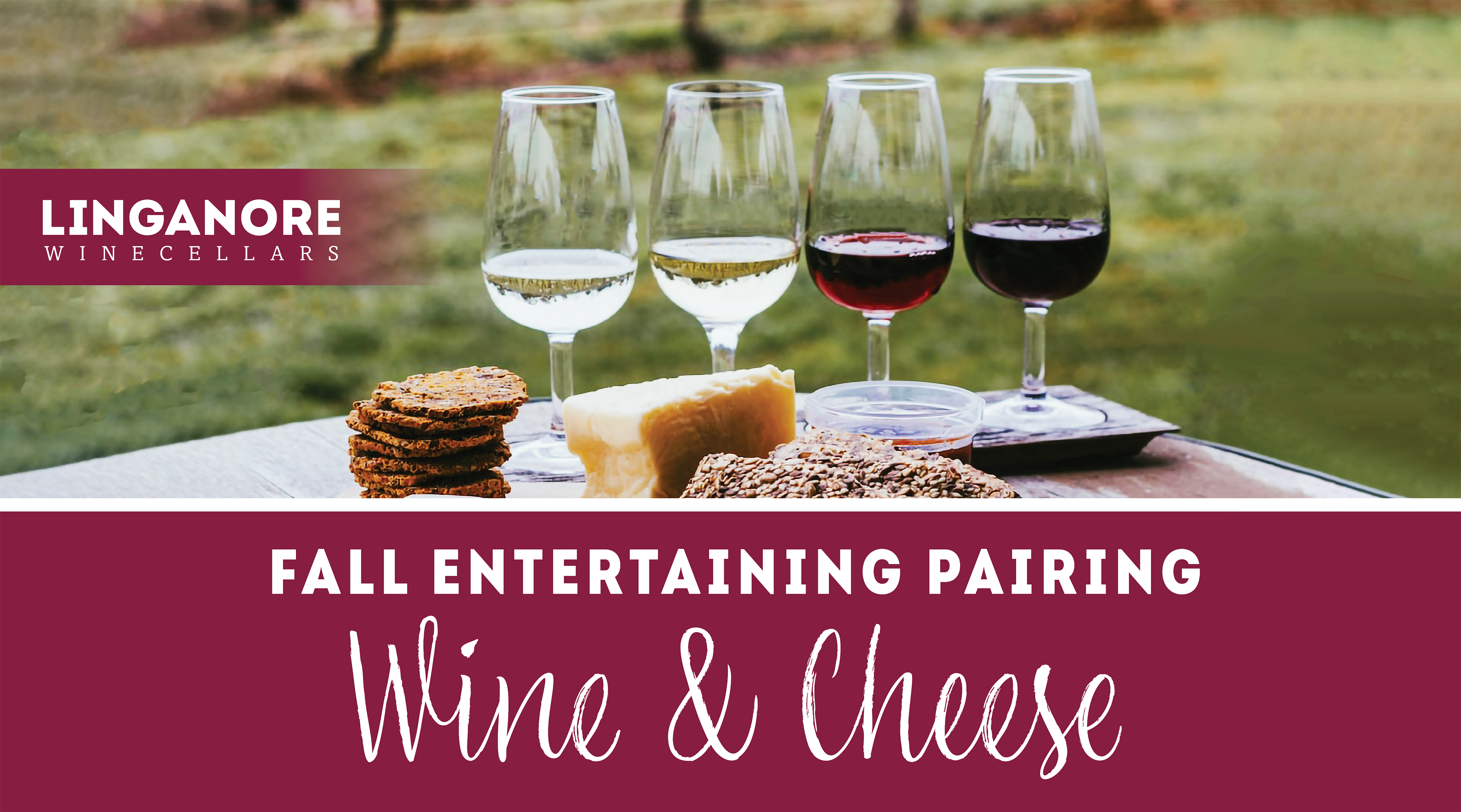 row of red and white linganore wines by charcuterie board