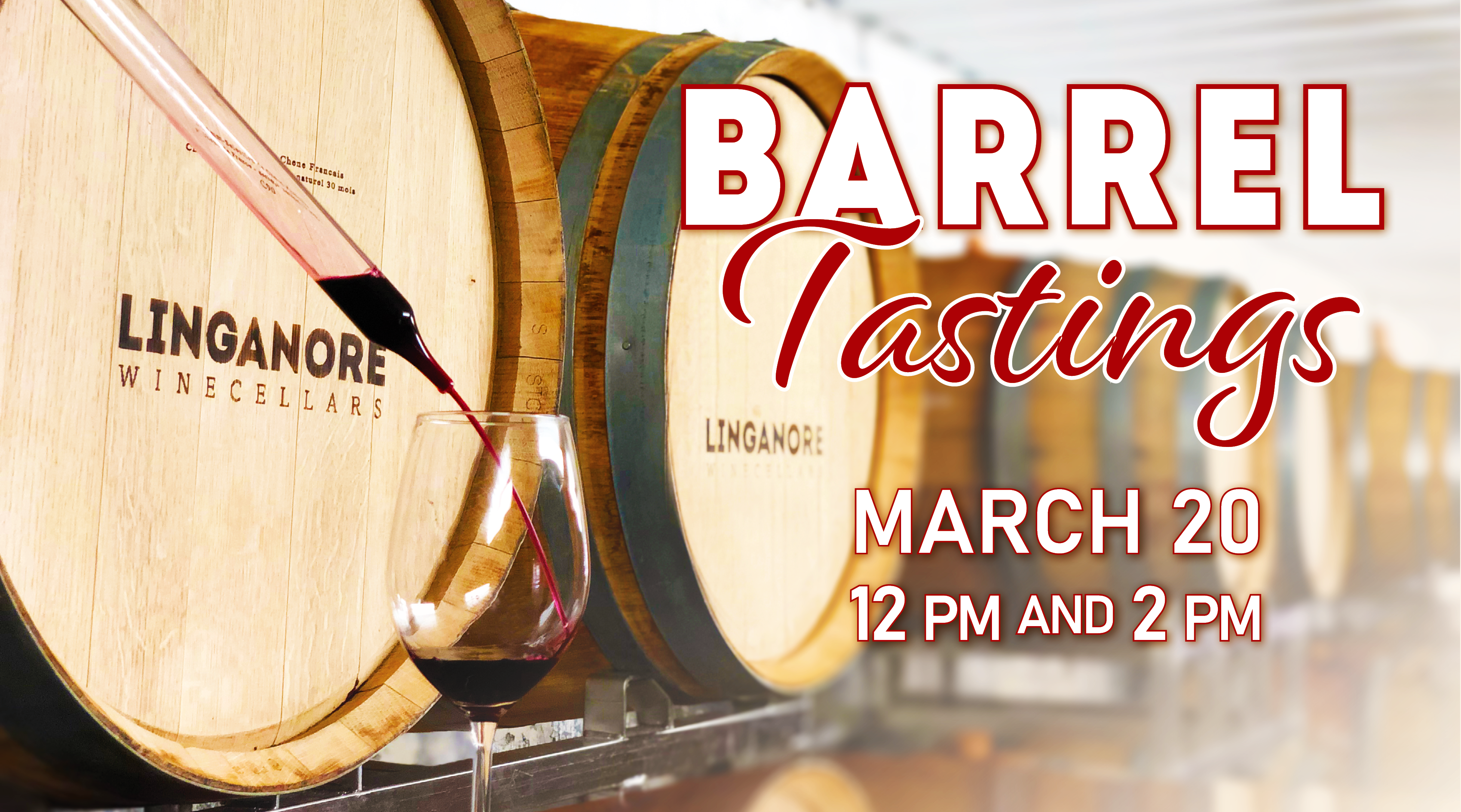 linganore winecellar barrels and glass of red wine being poured